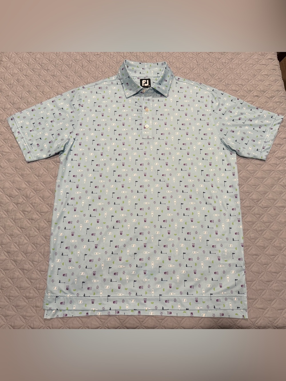 FootJoy Men's Golf Polo Size Large MED Blue Transfusion Drink Cocktail Print FJ
